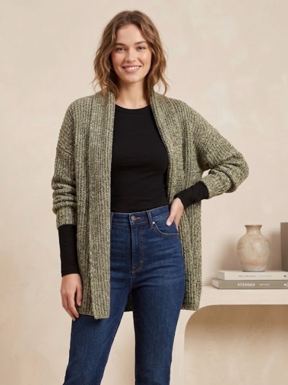 Cabi Travel Oversized Cardigan Style #3892 , Heathered Green, sz small